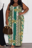 Orange Graphics Print Backless Sleeveless Spaghetti Strap Floor Length Long Baggy Vacation Maxi Slip Dresses