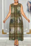 Pink Boho Graphics Print Sleeveless O Neck Casual Vacation Maxi Tank Dresses