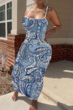 Grey Graphics Print Sleeveless Backless Summer Outings Vacation Bodycon Maxi Slip Dress