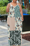 Black Graphics Print Print Backless Sleeveless Spaghetti Strap Long Casual Maxi Slip Dresses