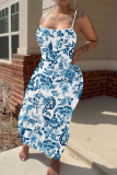 Grey Graphics Print Sleeveless Backless Summer Outings Vacation Bodycon Maxi Slip Dress