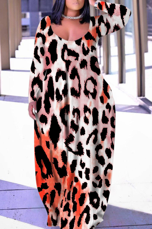 Yellow Casual Graphics Print V Neck Long Sleeve Straight Loose Vacation Plus Size Maxi Dresses