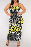 Leopard Chain Print U Neck Sleeveless Plus Size Bodycon Maxi Slip Dresses