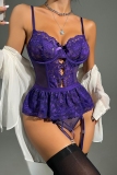 Red Lace Patchwork Hollow Out See-Through Backless Lingerie
