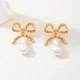Glod Metal Bow Shaped Imitation Pearl Tassel Pendant
