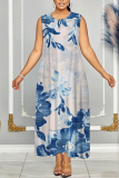 Pink Boho Graphics Print Sleeveless O Neck Casual Vacation Maxi Tank Dresses