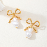 Glod Metal Bow Shaped Imitation Pearl Tassel Pendant