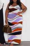 Orange Graphics Print Backless Sleeveless Spaghetti Strap Floor Length Long Baggy Vacation Maxi Slip Dresses