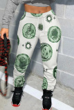 Brown Graphics Print High Waist Casual Skinny Pants