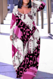 Yellow Casual Graphics Print V Neck Long Sleeve Straight Loose Vacation Plus Size Maxi Dresses