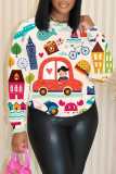 Light Gray Cartoons Print O Neck Long Sleeve Fall Winter Casual Sweatshirt Tops
