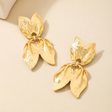 Glod Casual Metal Water Drop Bow Tassel Leaves Earrings