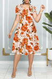 Multicolor Floral Print Patchwork V Neck Short Sleeve Vacation Casual Pleated Midi Flowy Dresses