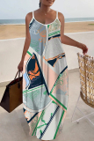 Multicolor Graphics Print Backless Sleeveless Spaghetti Strap Floor Length Long Baggy Vacation Maxi Slip Dresses