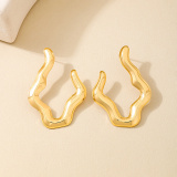 Glod Metal Cartoon Wave Pattern Ring Geometry Earrings