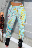 Brown Graphics Print High Waist Casual Skinny Pants