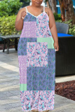 Black Graphics Print Print Backless Sleeveless Spaghetti Strap Long Casual Maxi Slip Dresses