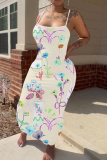 Grey Graphics Print Sleeveless Backless Summer Outings Vacation Bodycon Maxi Slip Dress