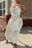 Grey Graphics Print Sleeveless Backless Summer Outings Vacation Bodycon Maxi Slip Dress