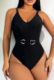 Black Backless Belted One Piece Swimsuit Vacation Beach Swimwears(With Paddings)