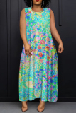 Dark Purple Graphics Print Sleeveless O Neck Casual Vacation Maxi Tank Dresses
