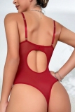 Red Lace Patchwork Hollow Out See-Through Backless Lingerie