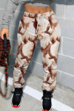 Brown Graphics Print High Waist Casual Skinny Pants