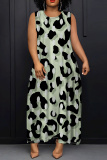 Green Casual Graphics Print Sleeveless O Neck Loose Vacation Maxi Tank Dresses