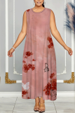 Pink Boho Graphics Print Sleeveless O Neck Casual Vacation Maxi Tank Dresses