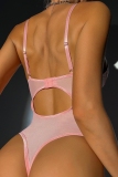 Red Lace Patchwork Hollow Out See-Through Backless Lingerie
