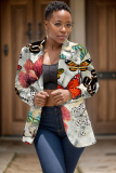 Multicolor Graphics Print Buttons Turn-back Collar Long Sleeve Formal Office Casual Blazer Jackets