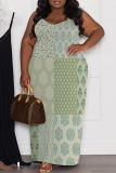 Multicolor Graphics Print Backless Spaghetti Strap Floor Length Long Plus Size Baggy Vacation Maxi Slip Dresses