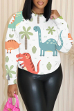 Light Gray Cartoons Print O Neck Long Sleeve Fall Winter Casual Sweatshirt Tops