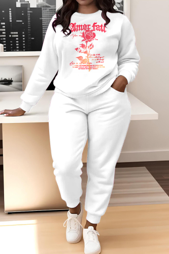 Watermelon Red Floral Print O Neck Long Sleeve Sweatshirt And Skinny Pants Sportwear Casual Two Pieces Tracksuit Sweatpants Set