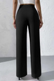 Claret High Waist Pocket Casual Formal Office Lady Wide Leg Suit Pants