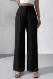 Claret High Waist Pocket Casual Formal Office Lady Wide Leg Suit Pants