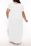 Black V Neck Short Sleeve Long Side Slit Loose Vacation Casual Plus Size Straight Maxi T-shirt Dresses