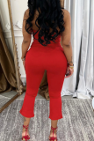 Black Backless Sleeveless Halter Tops And Skinny Pants Casual Two Pieces Trouser Sets
