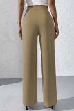 Claret High Waist Pocket Casual Formal Office Lady Wide Leg Suit Pants
