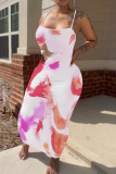 Green Graphics Print Backless Spaghetti Strap Bodycorn Vacation Long Maxi Slip Dresses
