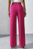 Claret High Waist Pocket Casual Formal Office Lady Wide Leg Suit Pants