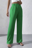 Claret High Waist Pocket Casual Formal Office Lady Wide Leg Suit Pants