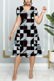 Multicolor Graphcis Print V Neck Short Sleeve Casual Halloween Flowy Midi Dress