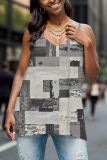 Multicolor Graphics Print Sleeveless Backless V Neck Casual Cami Tops
