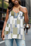 Multicolor Graphics Print Sleeveless Backless V Neck Casual Cami Tops