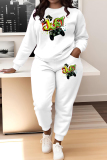 Multicolor Letter Print O Neck Long Sleeve Sweatshirt And Skinny Pants Sportwear Casual Two Pieces Tracksuit Sweatpants Set