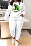 White Black Graphics Print O Neck Long Sleeve Sweatshirt And Skinny Pants Sportwear Casual Two Pieces Tracksuit Sweatpants Set