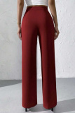 Claret High Waist Pocket Casual Formal Office Lady Wide Leg Suit Pants