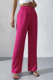 Claret High Waist Pocket Casual Formal Office Lady Wide Leg Suit Pants