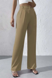 Claret High Waist Pocket Casual Formal Office Lady Wide Leg Suit Pants